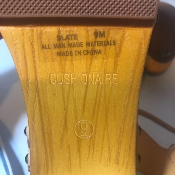 CUSHIONAIRE Sandals Women's Size 9 Honey Slate Faux Wood Block Heel - Picture 7 of 12